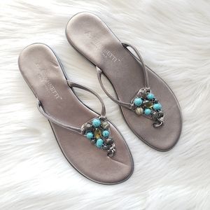 A. Giannetti Metallic Pewter Sandals with Gems